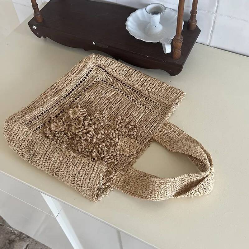 Summer Flower Woven Tote Bohemian Travel Straw for Women Handbags Designer Shoulder Bags Bali Beach Bag Shopper Purses high-quality