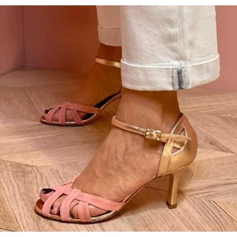 New Style Latin Dance Shoes Women Suede Soles Tango Dancing Shoes Cuban Heels Party High Heels Ballroom Dance Shoes Wholesale W250814