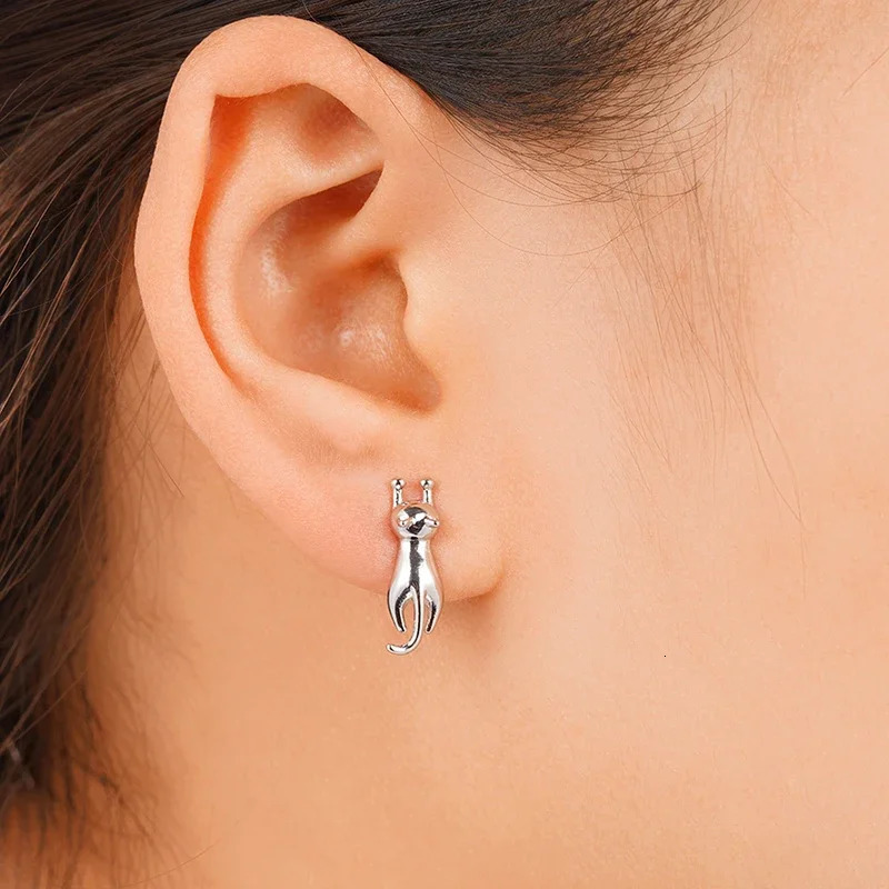 CAOSHI Silver Color Cat Stud Earrings Dainty Animal Pet Earrings for Women Piercing Girls Accessories Fancy Gift Fashion Jewelry 250812