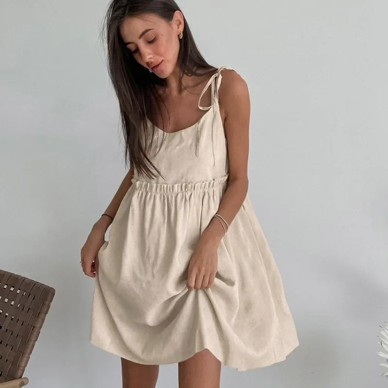 Simple Cotton Backless Suspender Dress Spring and Summer Beach Style Womens Loose Soft Ruffled Edge A-line Suspender Dress 250813
