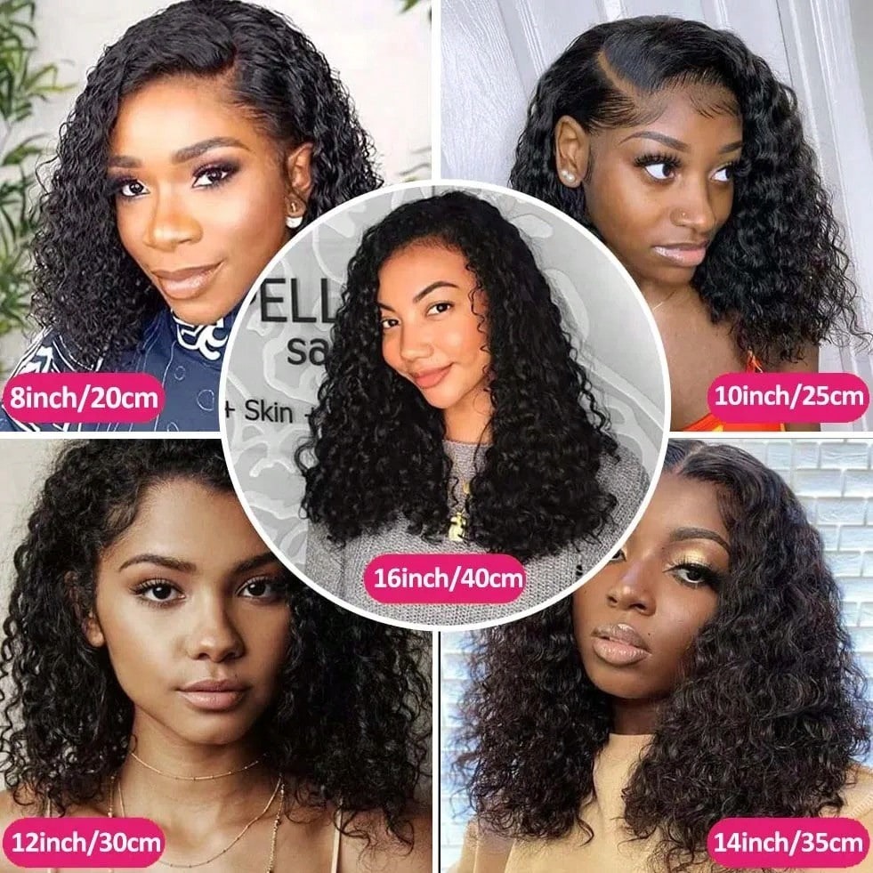 Curly Lace Front Wig Human Hair For Black Women 13x4 HD 360 Full Lace Wig Short Bob Lace Frontal Wigs Pre Plucked Glueless Wig Wear And Go Synthetic