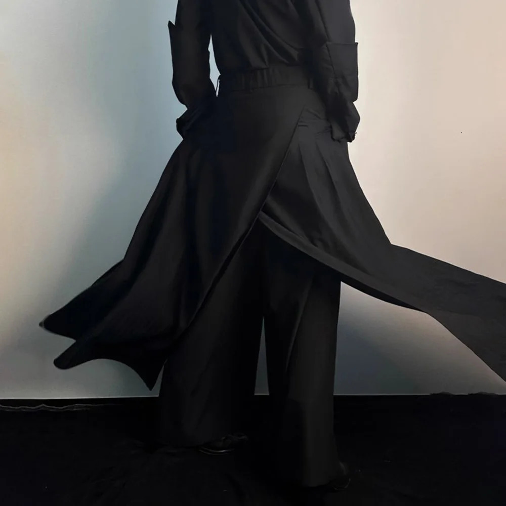 Gothic Culottes Overlap Y2K Double Layer Dark Culottes Pleated Wide Leg Niche Casual Pants Skirt Unisex Mens Clothing 250813