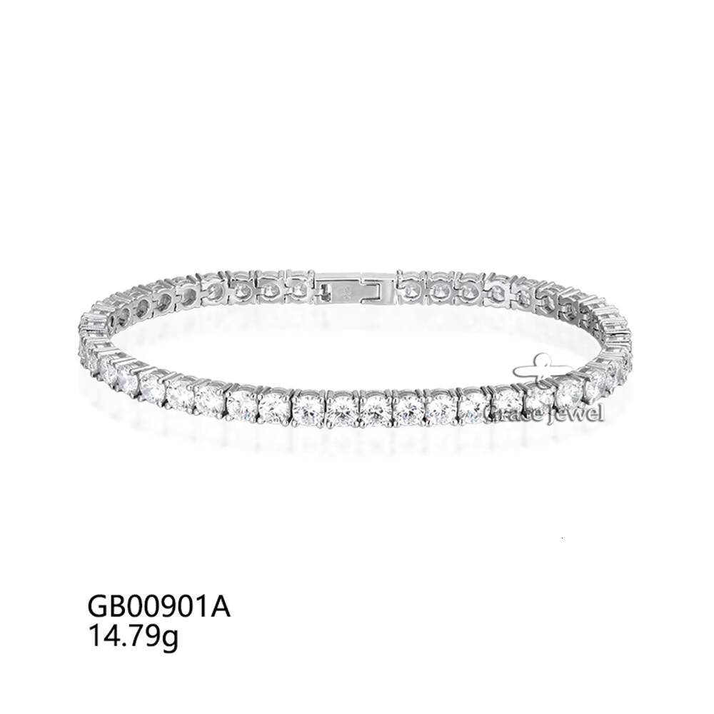 Grace Jewel Custom Sterling Sier Rhodium Plated 4.0mm Moissanite Tennis Bracelet with GRA Certifications