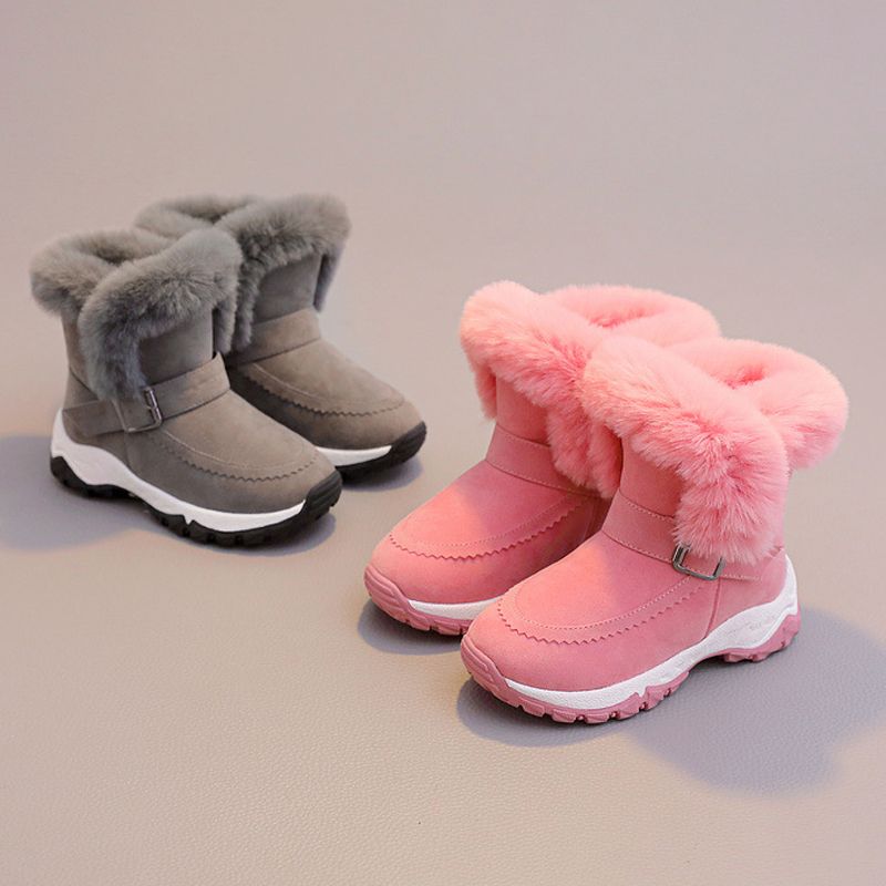 Children Snow Boots Baby Girls Shoes Pink Gray Warm Winter Plush Kids Snow Boots Non-slip Kidsnest Youth Toddler Boots Shoes Sizes US9C-US5Y