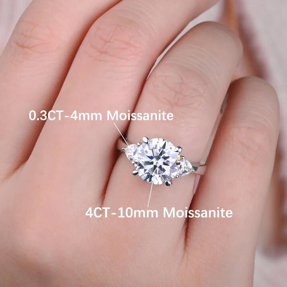 BXINY 4.6CT Moissanite Rings S925 Silver for Women 3-Stone Round/Fat Triangle Cut Lab Diamond Wedding Band Gift Jewelry With GRA