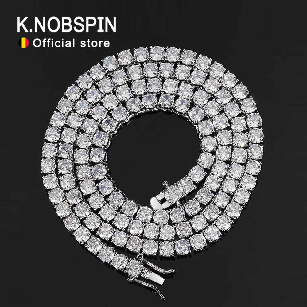 KNOBSPIN 925 Sterling Silver Double Lock Moissanite Tennis Necklace D VVS1 Diamond with GRA Certificates Neck Chain Fine Jewelry