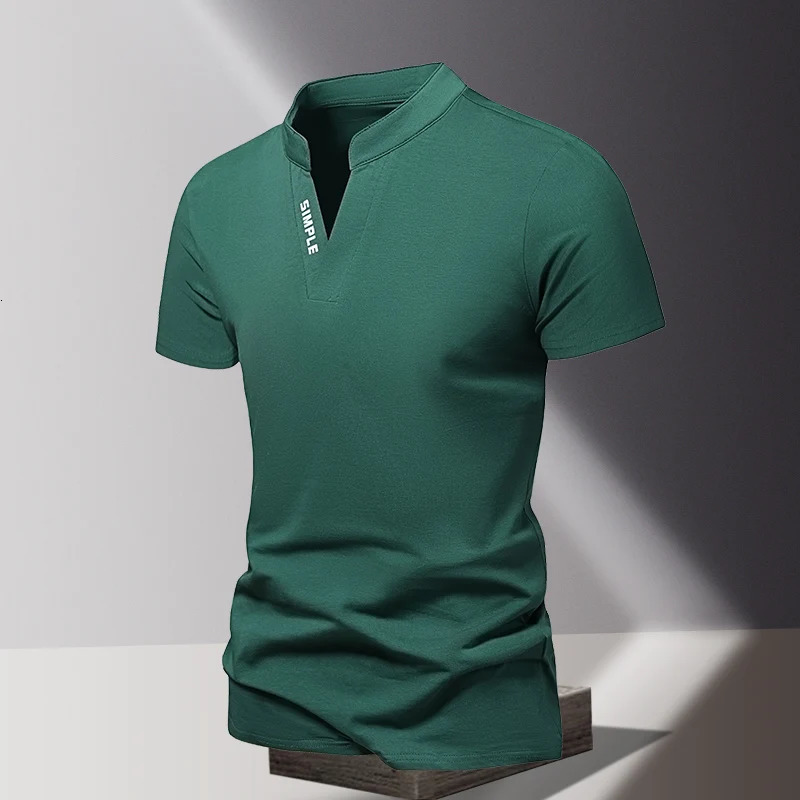 V-neck pure cotton short sleeved mens T-shirt mens sports and leisure T-shirt trendy and simple solid color base shirt 250813