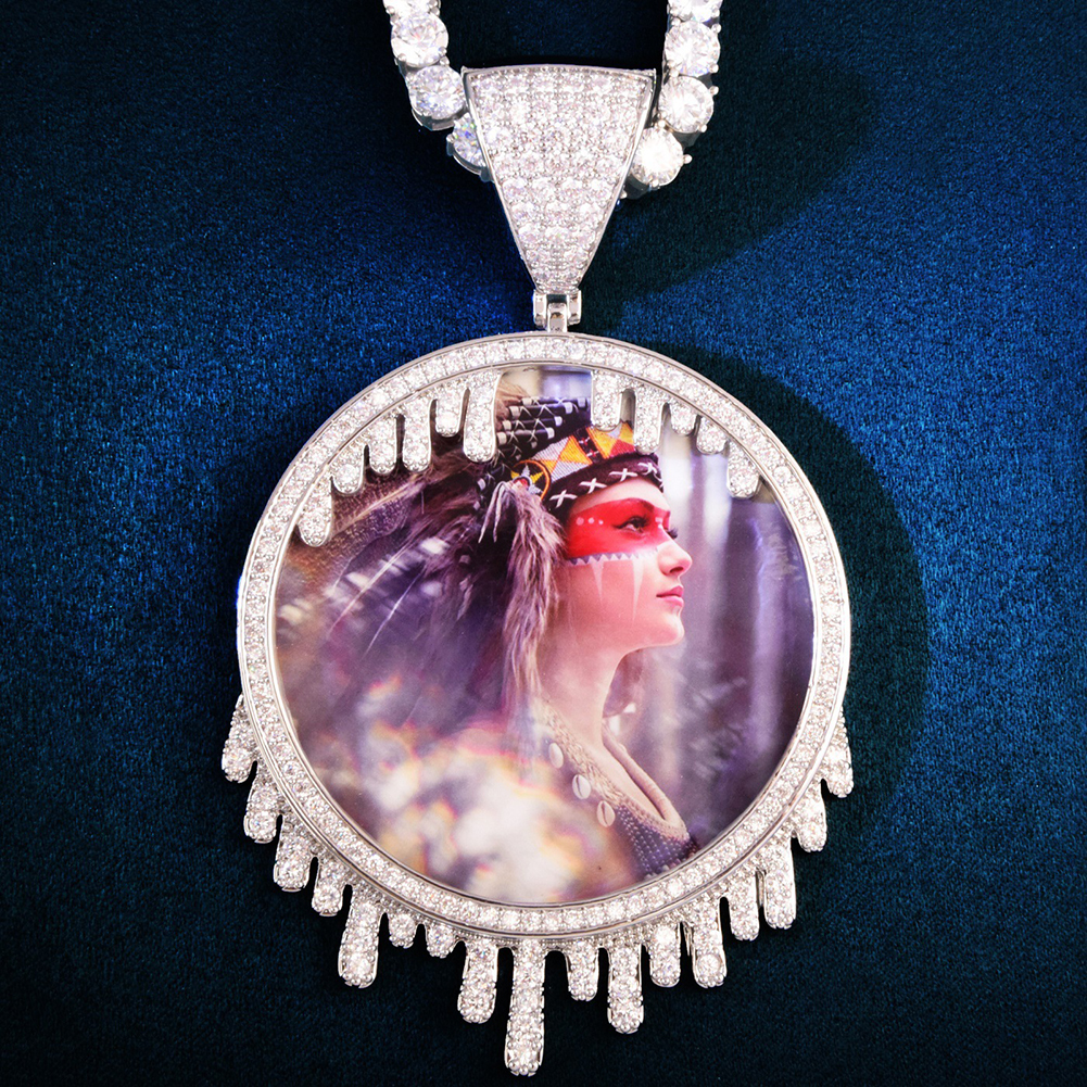 Custom Solid Waterdrop Photo Pendant Necklace Memorial Frame Family Jewelry Gift