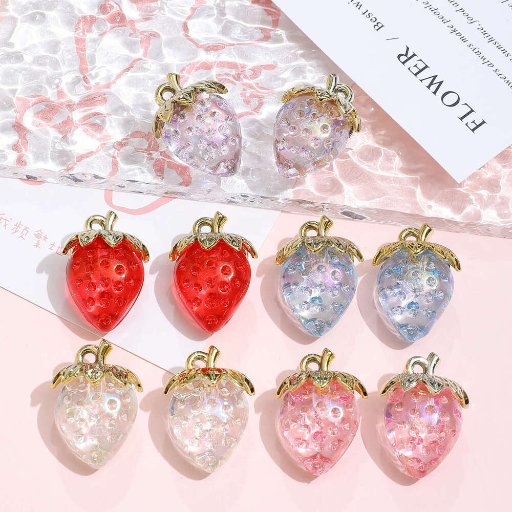 Iridescent Red Transparent Pink Strawberry Acrylic Pendant DIY Handmade Phone Chain Accessories Materials