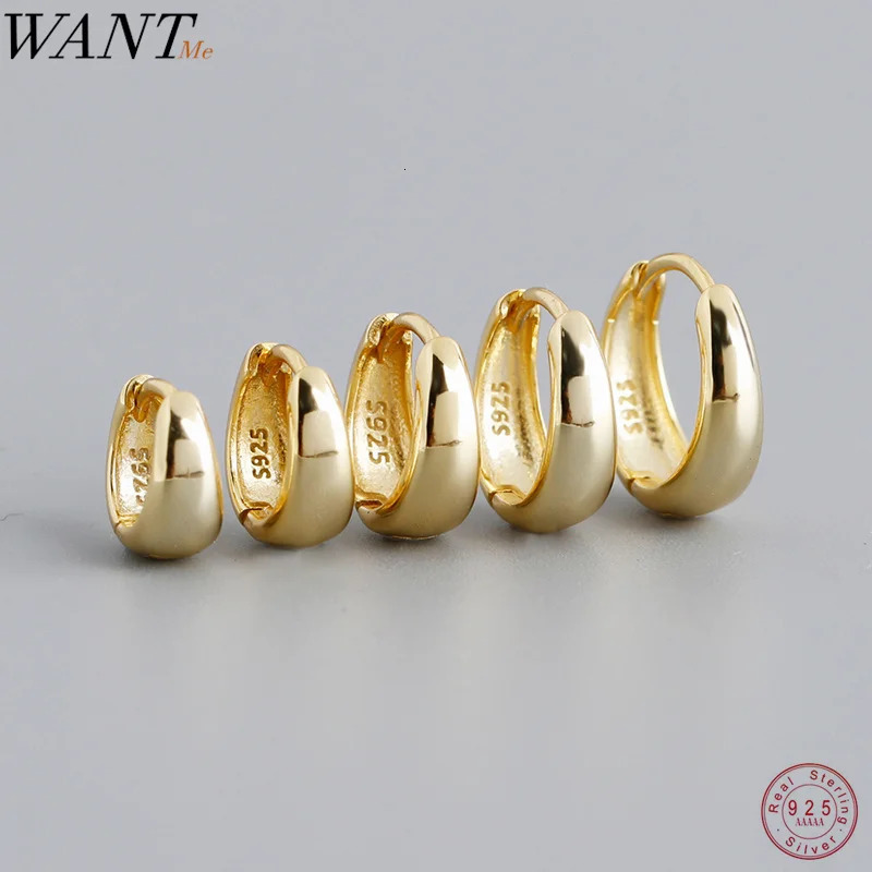 WANTME 925 Sterling Silver Simple Wide Gothic Hoop Earrings for Women European Unisex Piercing Rock Jewelry Ear Buckles 250812