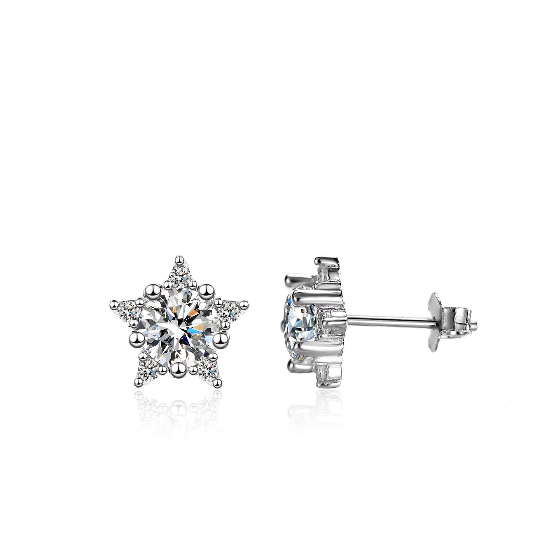 Fashion Sterling Sier Moissanite Claw Setting Five-pointed Star Stud Earrings for Party Girls Fine Jewellery Gift