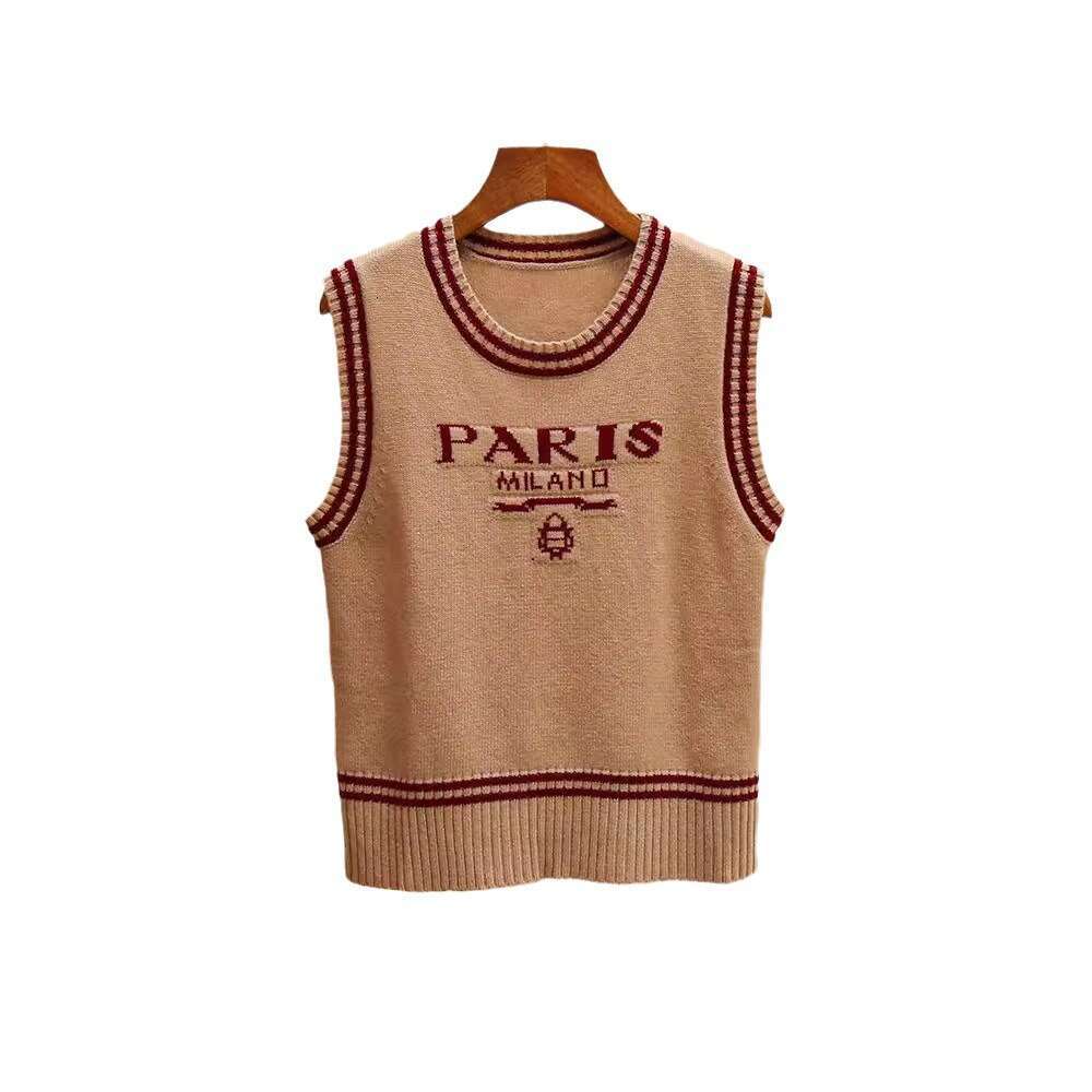 High-End Women's Fashion Color-Block Striped Round Neck Sleeveless Knitted Vest Top For Women