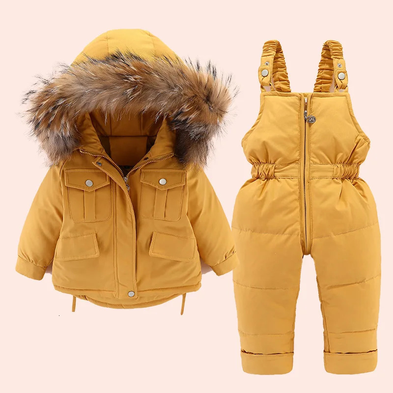 Winter Down Jacket for Girl clothes Kids Overalls Snowsuit Baby Boy over coat Toddler Year Clothing Set parka real fur 250813