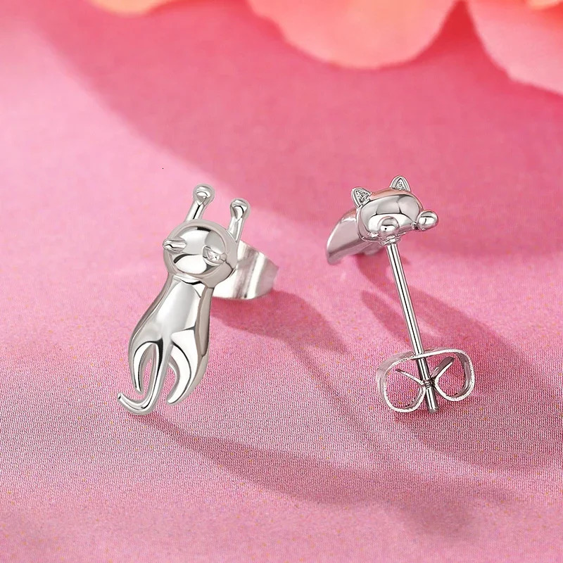 CAOSHI Silver Color Cat Stud Earrings Dainty Animal Pet Earrings for Women Piercing Girls Accessories Fancy Gift Fashion Jewelry 250812