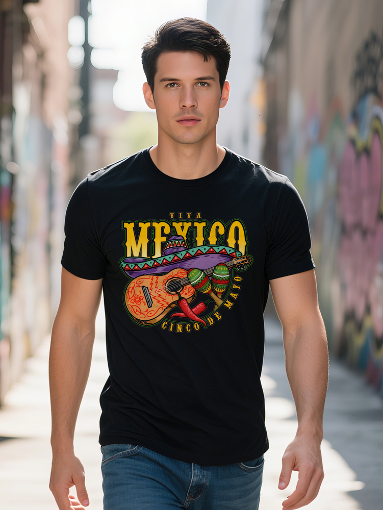 Pc Funny Viva Mexico Cinco De Mayo Graphic T Shirt Crew Neck Tee Casual Summer Knit Fabric Top Regular Fit