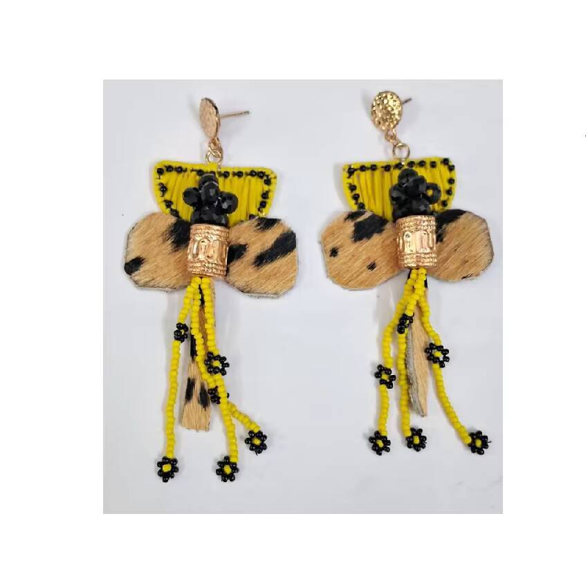 Bohemian Flower Tassel Earrings Handmade Rice Beads Carnival Festival Long Exaggerated Hot-Selling Stainless Steel