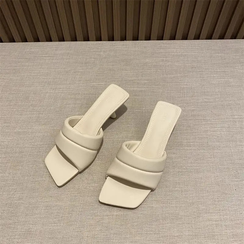 Womens Slippers Slippers Womens Summer Wear Fashion Open-toed Square Flip-flops Womens High Heels Sandals Women 250809