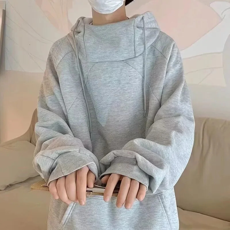 Autumn Turtleneck Fleece Hoodies Men High Street Oversize Pullover Hoodie Unisex Y2K Vintage Hooded Sweatshirts Clothes 250813