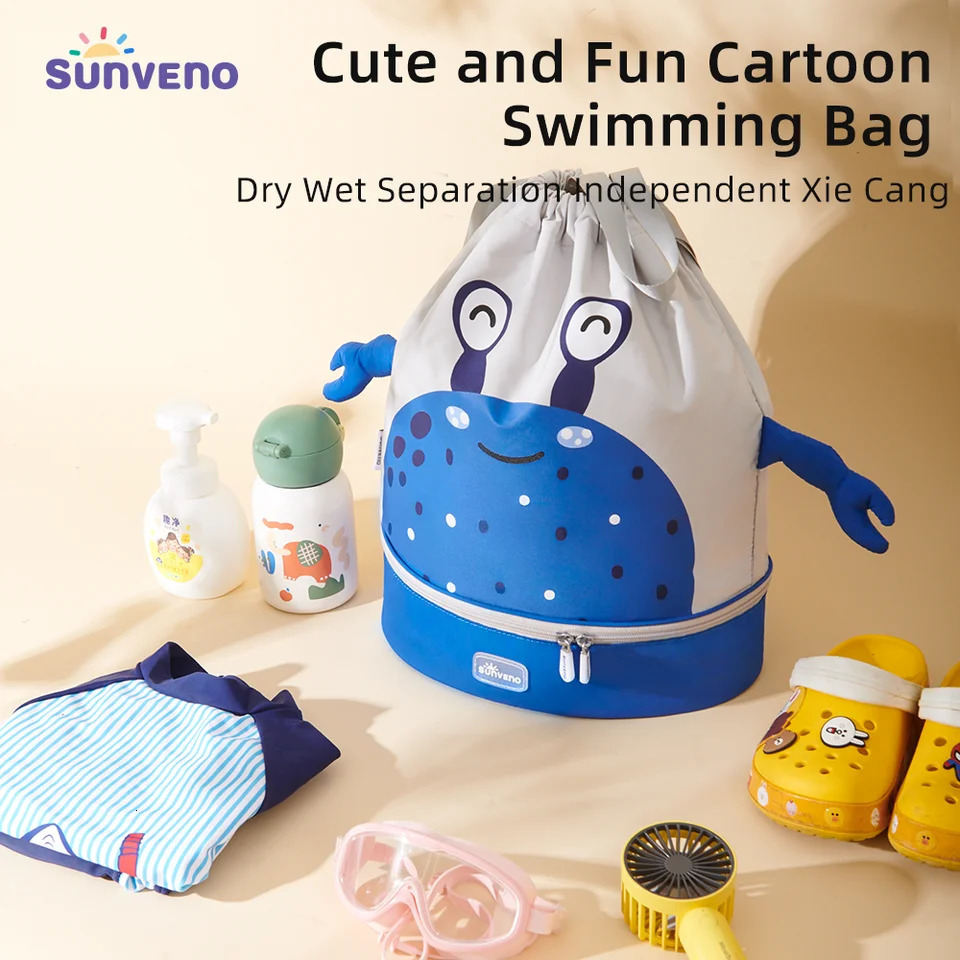 Sunveno Kids Swim Backpack Wet and Dry Separation Drawstring Swim Bag Girls Waterproof Beach Bag Swimming Storage Bag 250813