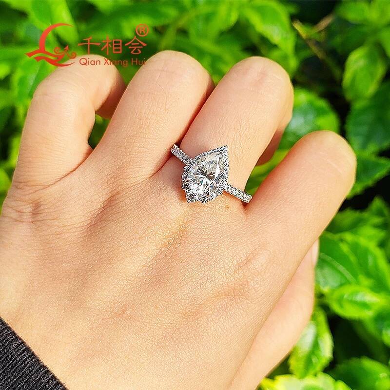 7*10mm 2ct pear halo ring round half Eternity Band D white vvs moissanite 925 Sterling Silver Ring Jewelry Engagement Ladies men