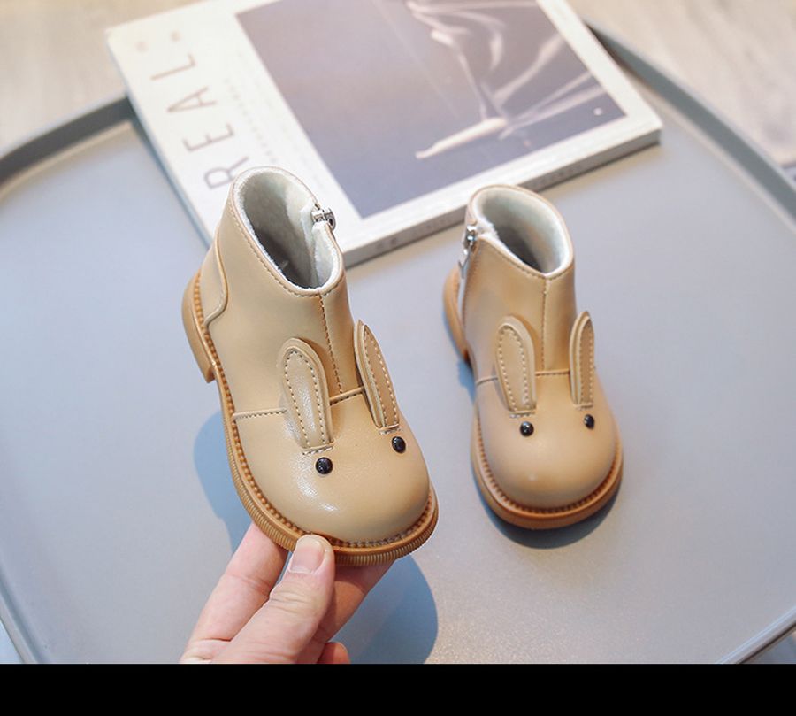 Cartoon Rabbit Baby Ankle Boots for Girls England Style Children Cute Bunny Winter Short Boots Low Kidsnest Heel Kids Girl Leather Shoes Sizes US 5C-1