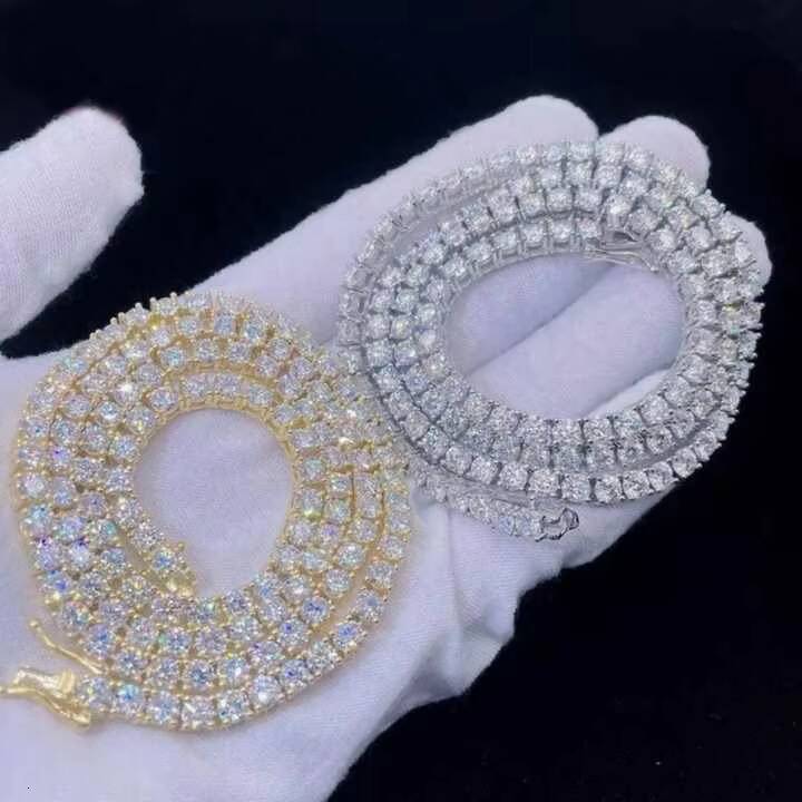 Luxury 14k Gold Over 925 Silver Moissanite Tennis Chain 3mm 4mm 5mm 6mm VVS D Color Choker Necklace for Women Wedding Jewelry