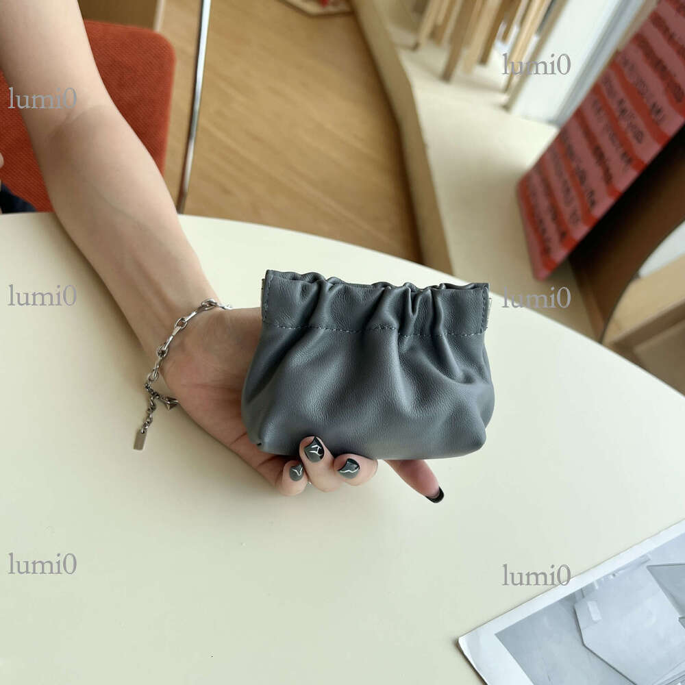 INS Sheepskin Purse Simple Wrinkled Clip Multi-functional Genuine Leather Large Capacity Earphone Coin Storage Lipstick Bag