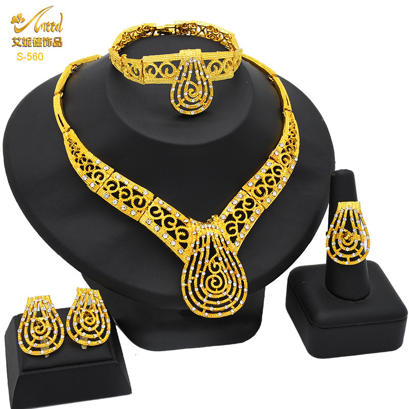 Sunny Costume Jewelry 4-piece set of classic simple earrings necklaces bracelets rings womens brides wedding daily clothing gifts 241014