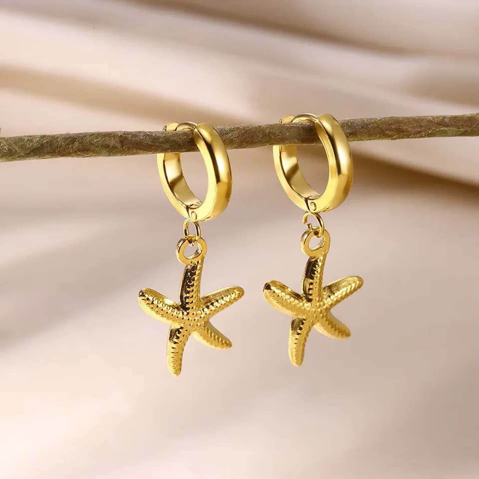 Boho Starfish Hoop Earrings For Women Stainless Steel Gold Color Ocean Star Earrings Summer Beach Jewelry Accessories Aretes 250812