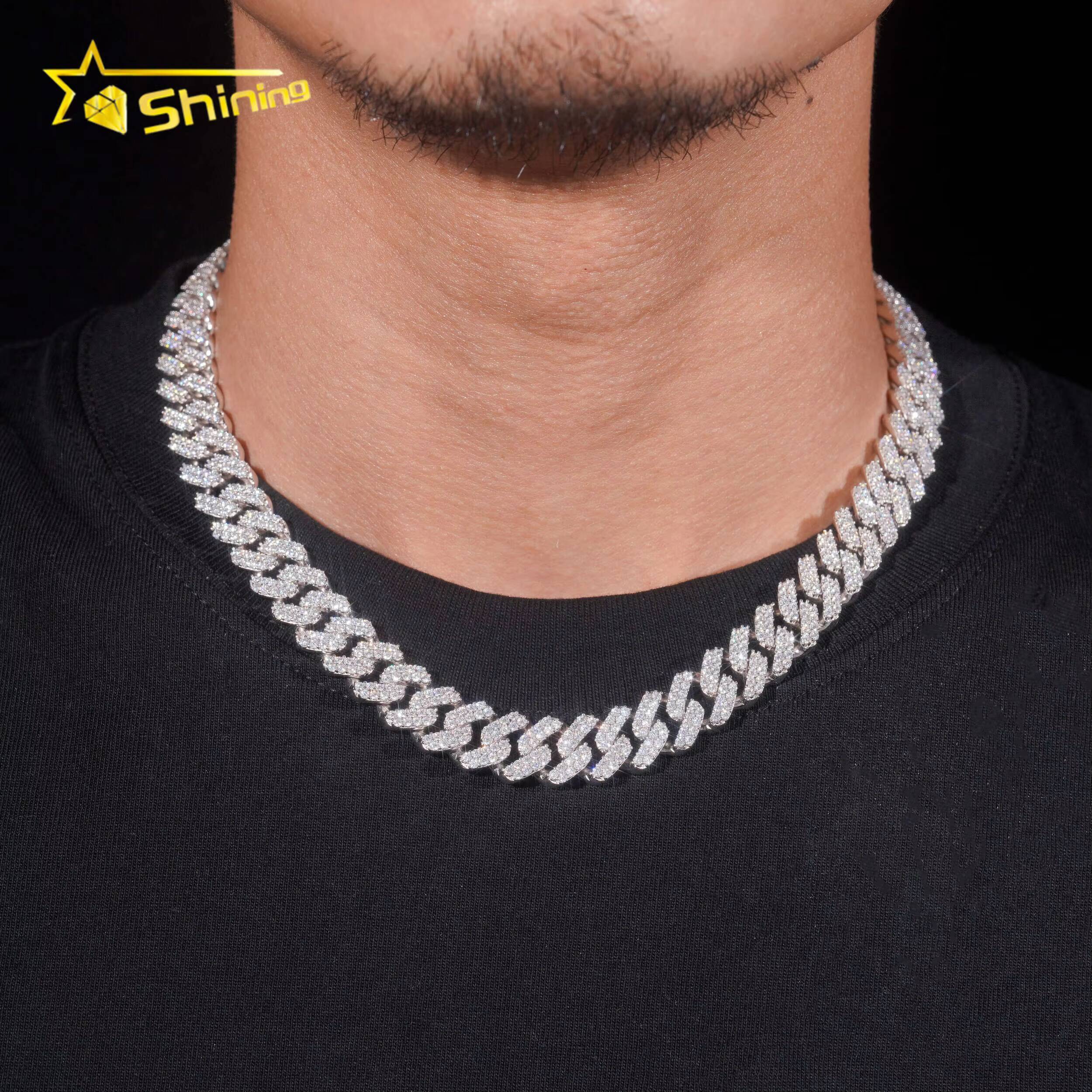 Gold Plated Chain 12mm 2Rows Vvs Moissnaite Iced Out Hip Hop Jewelry Moissanite Sterling Silver 925 Cuban Chain