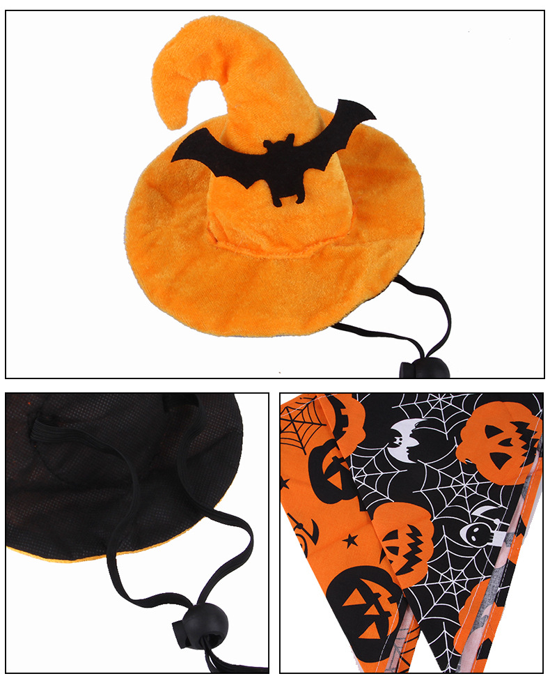 Halloween pet set - Bat hat, Halloween Pet pumpkin bib, cat costume, funny accessories