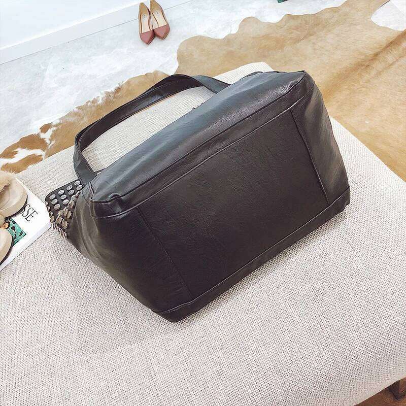City Bag Black Leather Casual Tote Ladies Single Shoulder Large Capacity Ruched Handbags Crossbody Bags Soft Fashion Totes Women