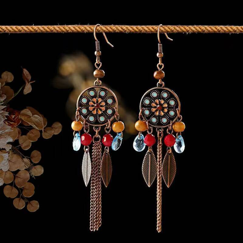 Bohemian Tribal Ethnic Long Tassel Earrings Holiday Travel Accessories Hanging Rope