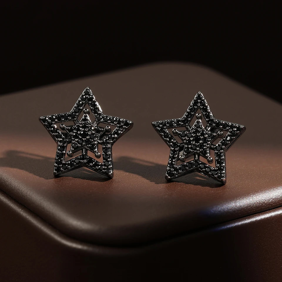 Fashion Hollow Five-pointed Star Cubic Zirconia Earring Men Gold Color Copper Metal Couple Earrings Party Daily Jewelry 250812