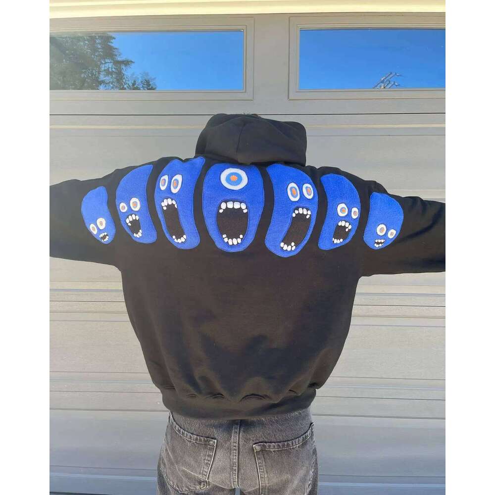 Y2k Hip Hop Funny Personality Pattern Embroidery Hoodie Oversized Loose Cartoon Knit Hoodies Men Street Sweatshirt Pullover