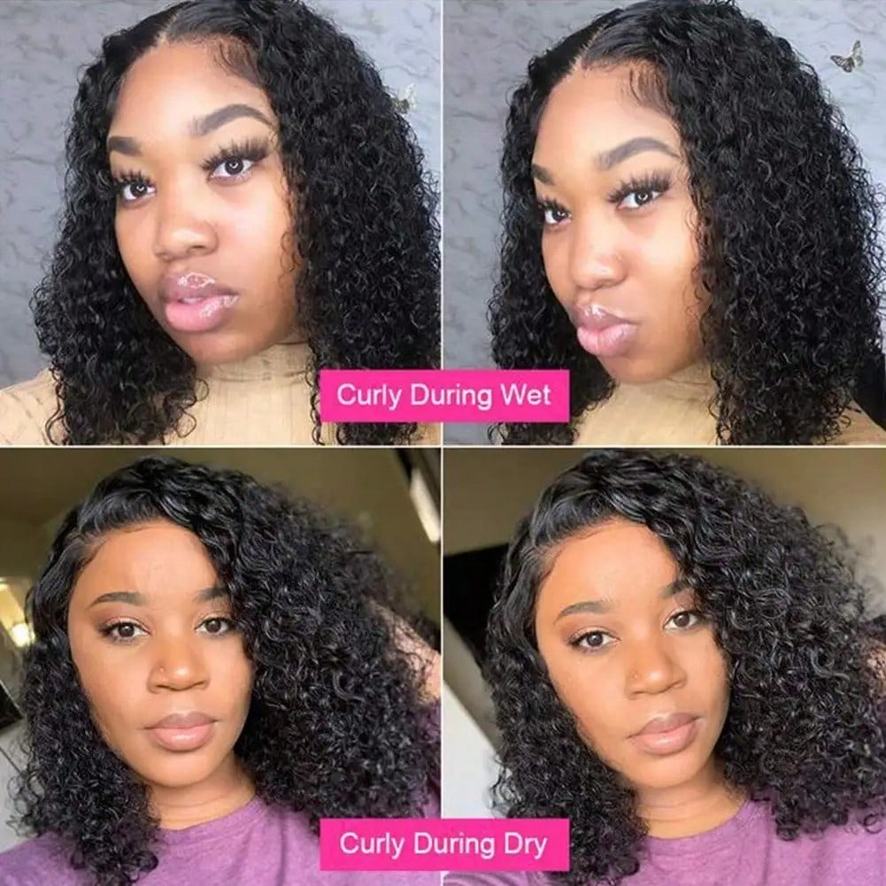Curly Lace Front Wig Human Hair For Black Women 13x4 HD 360 Full Lace Wig Short Bob Lace Frontal Wigs Pre Plucked Glueless Wig Wear And Go Synthetic