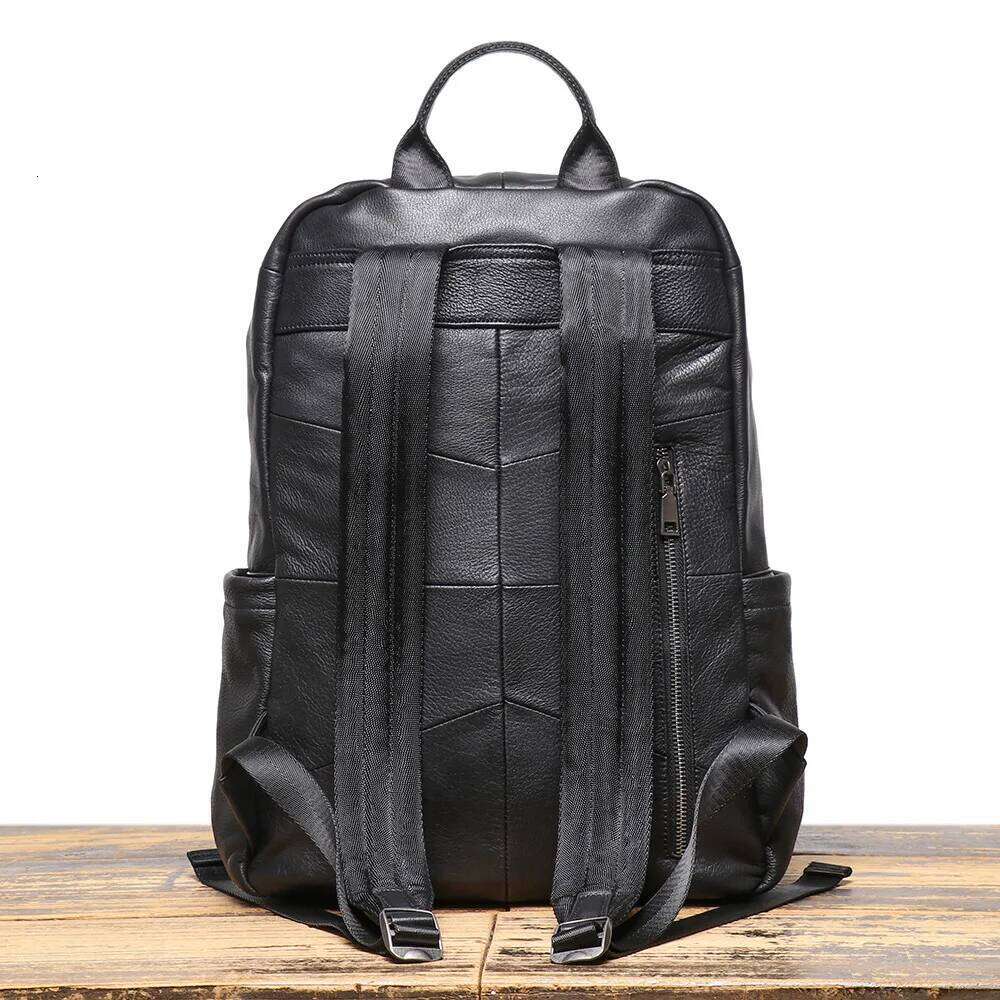 Men's Genuine Double-Shoulder Backpack, Top-Grain Leather Travel Bag, Large-Capacity Laptop Bag