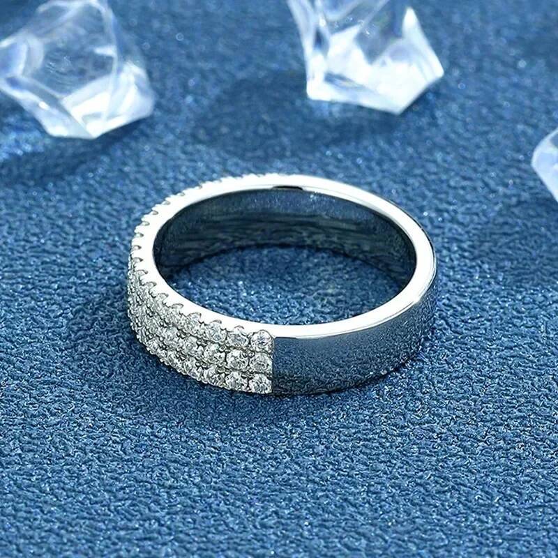 NKHOG 1.5mm Full Moissanite Rings S925 Silver 18K Gold Plated Three Row Diamond Women Men Eternity Wedding Band Jewelry Gift GRA
