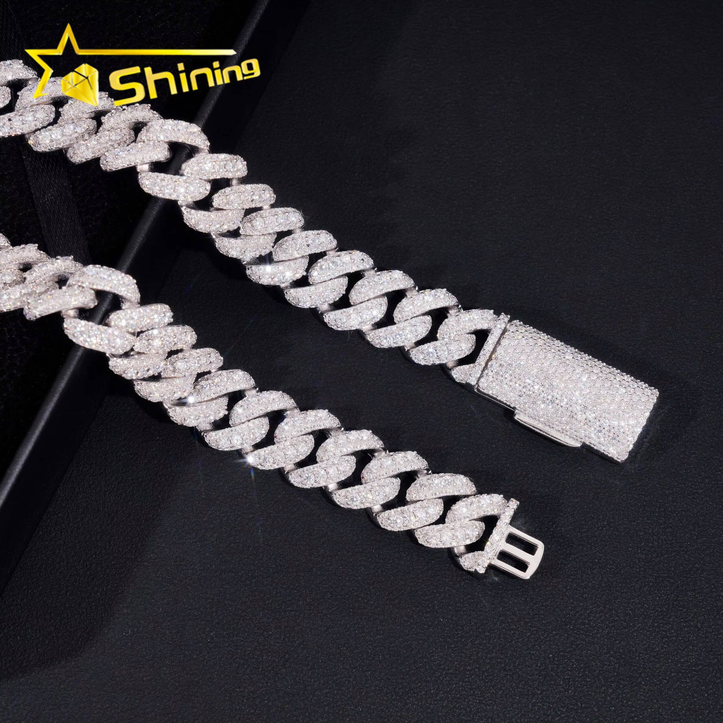 Promotion Factory Price 15mm Solid 925 Sterling Silver Gold Plated GRA Certified VVS Iced Out Moissanite Cuban Link Chain