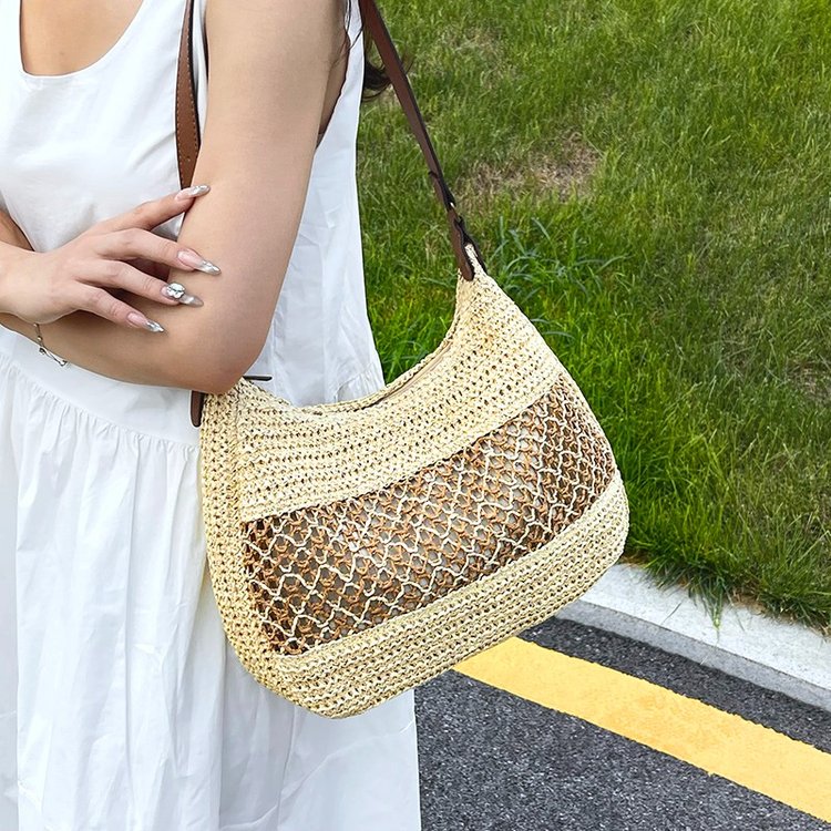 stylish multifunctional crescent shoulder tote elegant weave design easytocarry