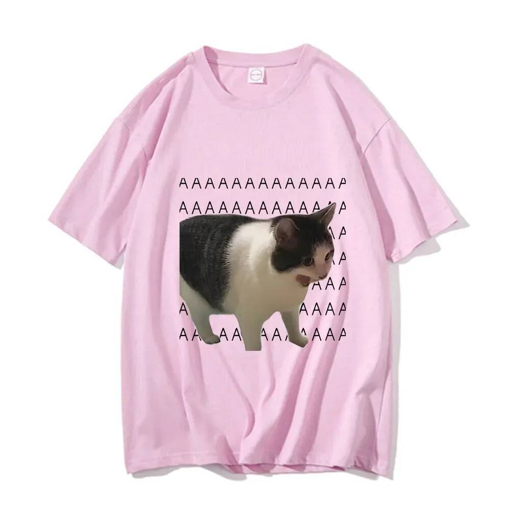 2025 funny Meme sad crying cat print women's men's casual T-shirt summer trend Harajuku T-shirt casual fashion T-shirt short sleeved designe
