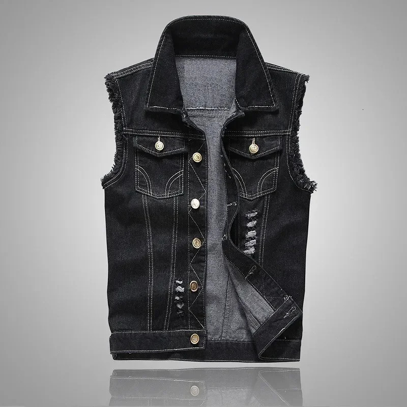 Summer Mens Ripped Denim Vest Male Tank Top Washed Jeans Waistcoat Man Retro Cowboy Hip Hop Sleeveless Jacket for Men 250805