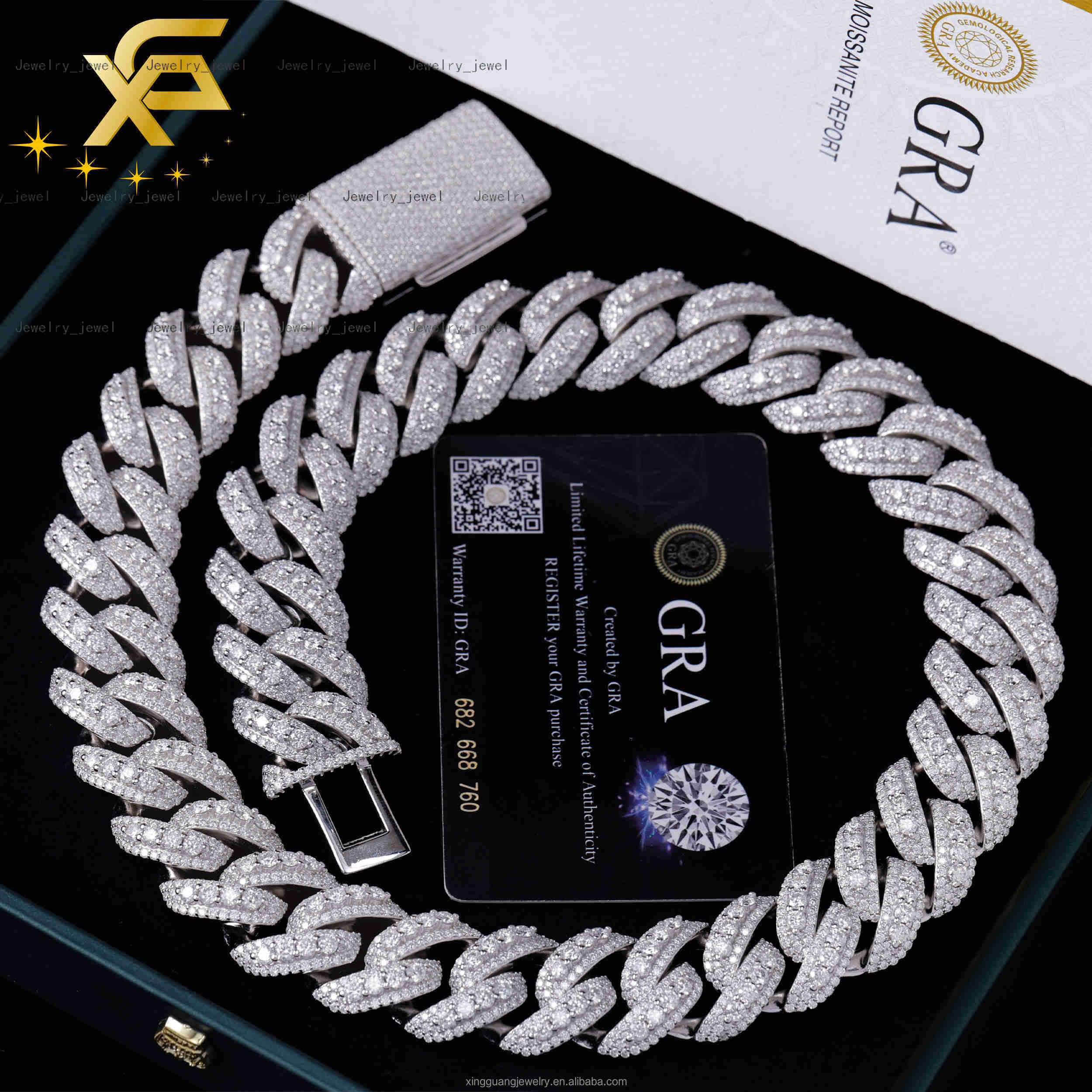 Large Size 925 Silver Cuban Link Chain with Middle Big VVS Moissanite Diamond Necklace/bracelet for Hiphop Jewelry