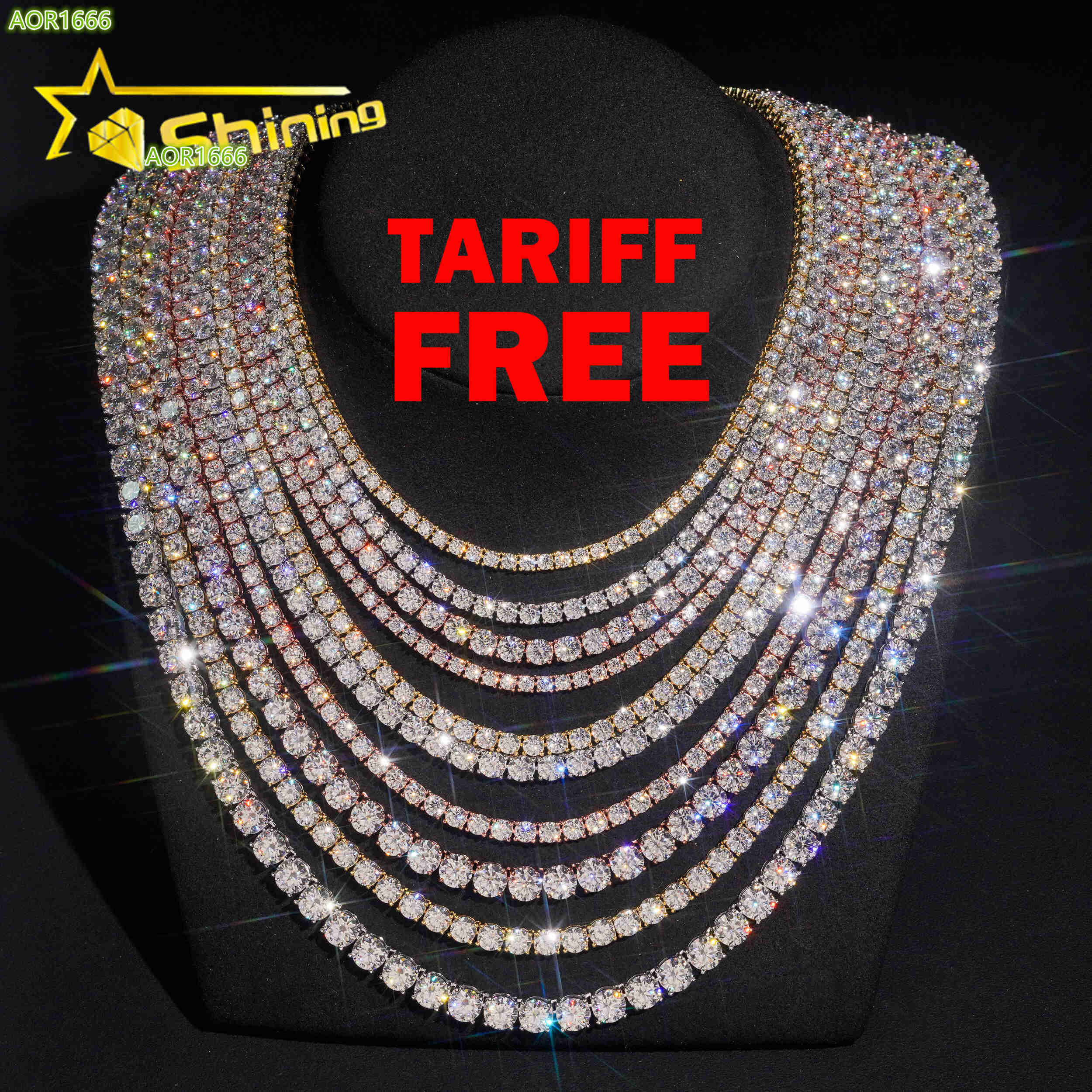 Pass Diamond Tester RTS Hip Hop Jewelry Charms Iced Out 2.0mm-6.5mm Lab Diamond 925 Silver VVS Moissanite Tennis Chain Necklaces