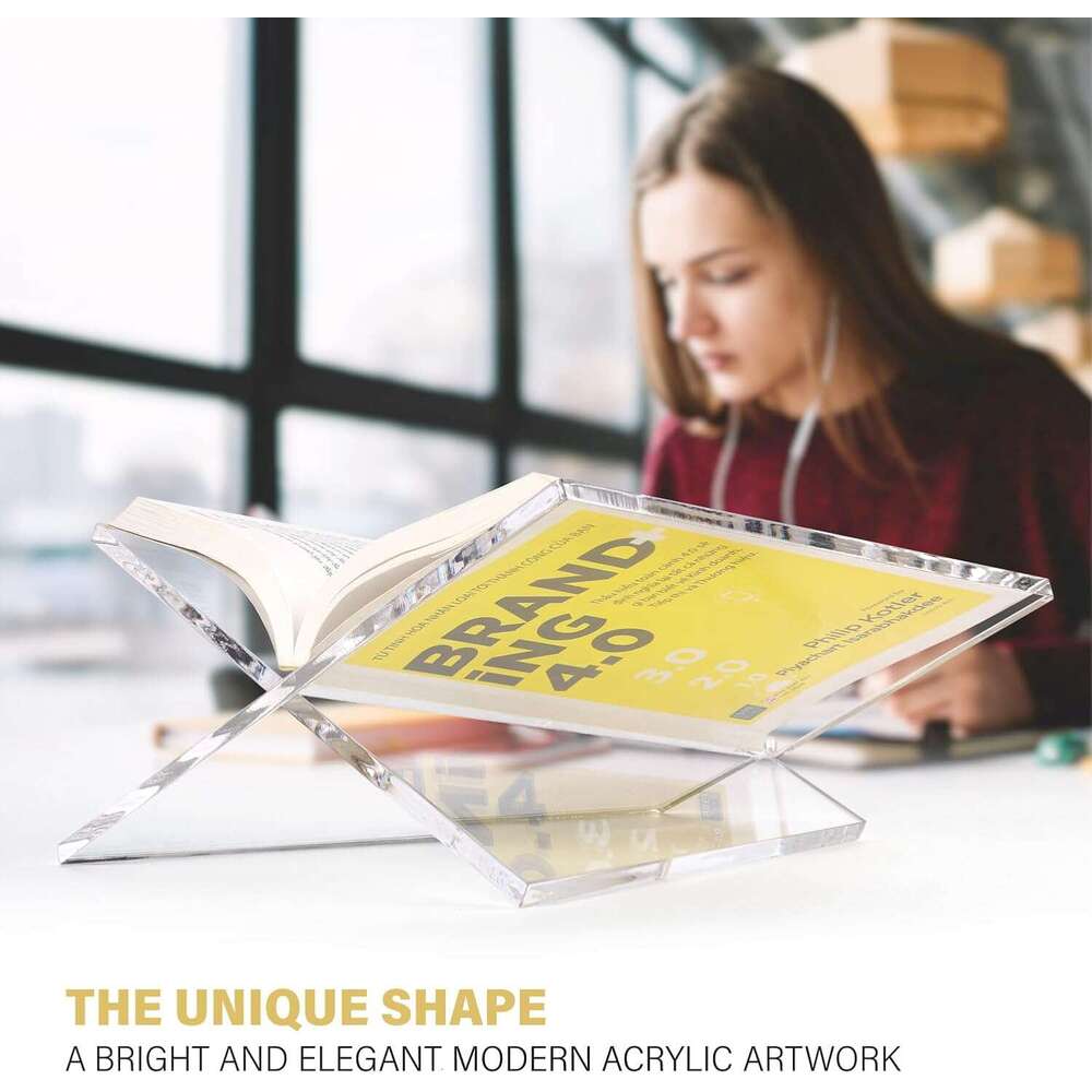 Large Clear Acrylic Stand Reading and Display, Foldable Holder Cookbooks, Art Books, Bibles, Magazines Open Book stand for Kitchen, the front stopper 