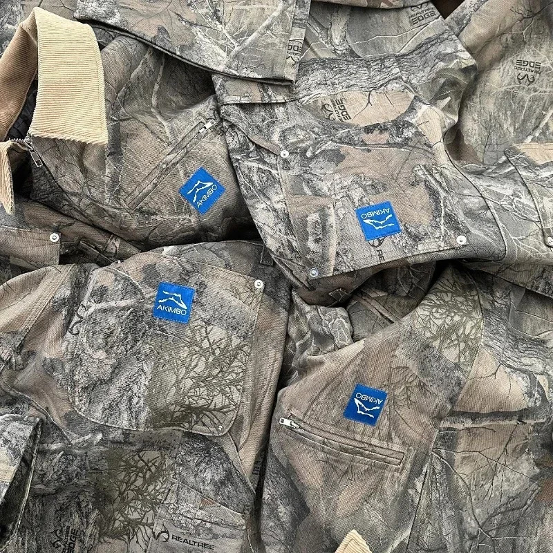 Camouflage leaf print pattern Y2K retro Harajuku oversized loose high street V neck jacket Gothic Hip hop warm jackets for men 250813