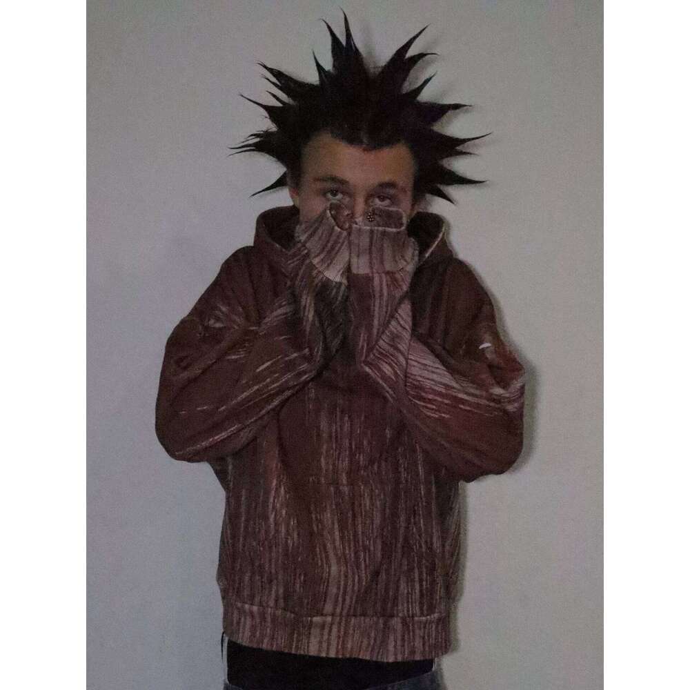 Gothic Blood Colour Terror Grunge Hoodie For Men Y2k Retro Hip Hop Cotton Pullover Streetwear Sweatshirt Oversized Mens Clothing