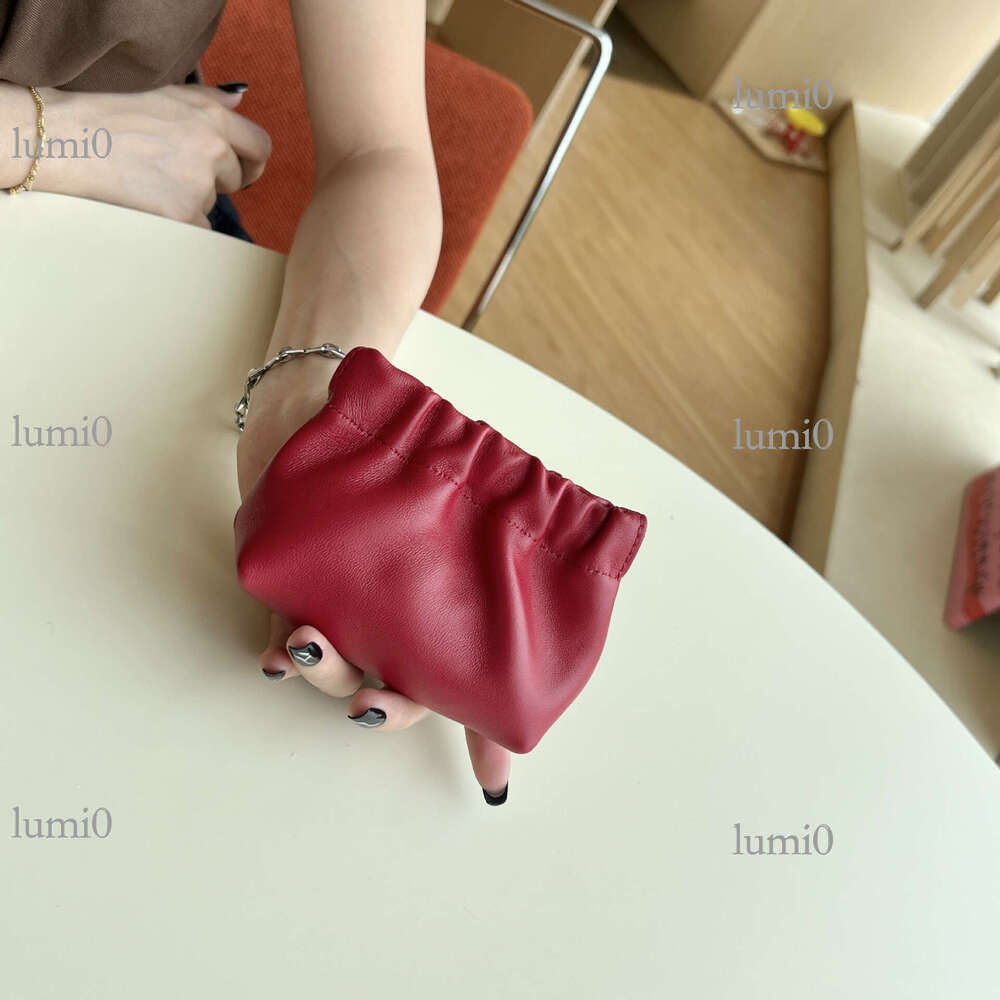 INS Sheepskin Purse Simple Wrinkled Clip Multi-functional Genuine Leather Large Capacity Earphone Coin Storage Lipstick Bag