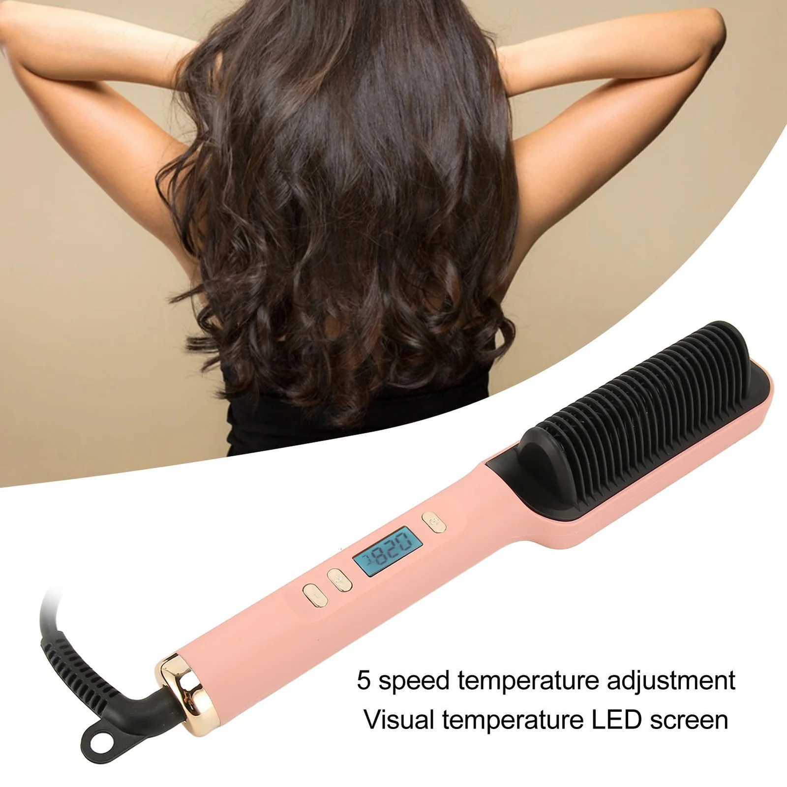 ionic Hair Straightener Brush 35W Hair Straightening Brush Even Heating LCD Hair Straightener Brush for home W250814