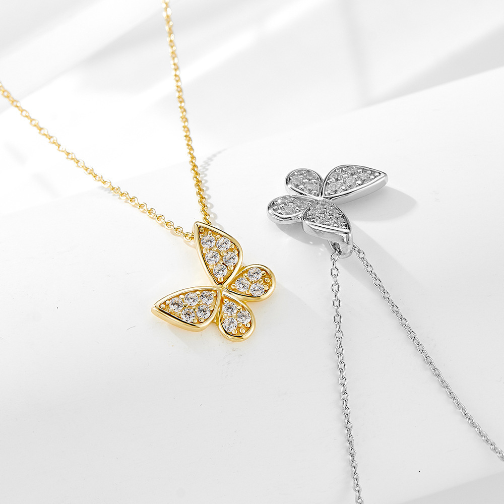 S Pure Sier Full Dia Butterfly Necklace Korean Version Sweet Niche Design Light Ins High-end Feel Versatile Collarbone Chain Jewelry for Women